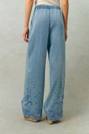 Vinetta Floral Embroidered Cut Out Jeans in Cotton-Linen Denim