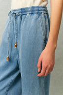 Vinetta Floral Embroidered Cut Out Jeans in Cotton-Linen Denim