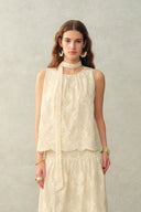 Viola Lace Ribbon Sleeveless Top in Tulle Embroidery