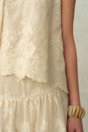 Viola Lace Ribbon Sleeveless Top in Tulle Embroidery