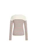 Cream and red striped long sleeve ribbed knit top