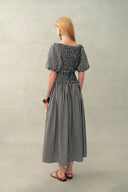 Vivinea Gingham Smocked Puff Sleeve Dress in Cotton