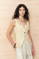 Wendy Cinched Sleeveless Top in Linen Blend