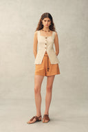 Wendy Cinched Sleeveless Top in Linen Blend
