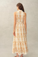 Wendy Floral Embroidery Belted Sleeveless Dress in Linen Blend