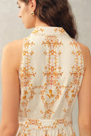 Wendy Floral Embroidery Belted Sleeveless Dress in Linen Blend