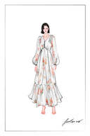 Whitney Watercolor Flora Long Sleeve Dress in Tencel-Ramie