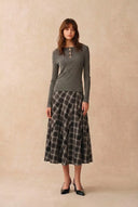 Xaviera Checkered Maxi Skirt in Fine Wool Blend