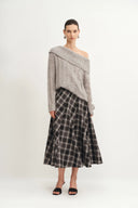 Xaviera Checkered Maxi Skirt in Fine Wool Blend