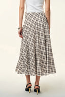 Xaviera Midi Plaid Skirt in Bubble Crinkle Cotton