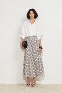 Xaviera Midi Plaid Skirt in Bubble Crinkle Cotton