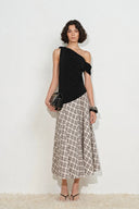 Xaviera Midi Plaid Skirt in Bubble Crinkle Cotton