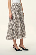 Xaviera Midi Plaid Skirt in Bubble Crinkle Cotton
