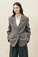 Blazer extragrande Xena de mezcla de lana con diseño de espiga