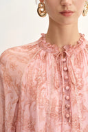 Xyla Semi Sheer Blouse in Silk Crepe with Paisley