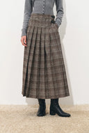 Yehudit Plaid Pleated Midi Skirt in Wool Blend
