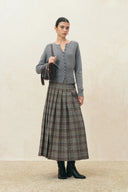 Yehudit Plaid Pleated Midi Skirt in Wool Blend
