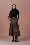 Yehudit Geruite Geplooide Wol Maxi Rok in Wolmix