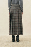 Yehudit Plaid Pleated Midi Skirt in Wool Blend