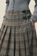 Yehudit Plaid Pleated Midi Skirt in Wool Blend