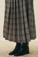 Yehudit Plaid Pleated Midi Skirt in Wool Blend
