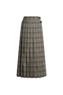 Yehudit Plaid Pleated Midi Skirt in Wool Blend