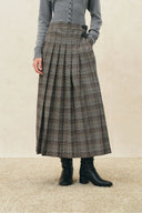 Yehudit Plaid Pleated Midi Skirt in Wool Blend