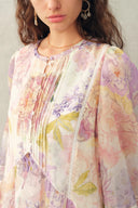 Yori Handpainted Wavy Ruffle Babydoll Dress in Silk Linen Blend