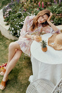 Yori Handpainted Wavy Ruffle Babydoll Dress in Silk Linen Blend