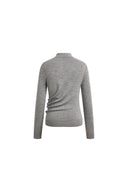 Gray wool blend knit top with long sleeves and cinched waist back view